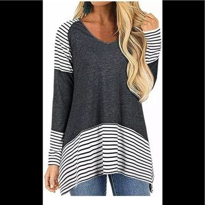 ULTRANICE Womens Long Sleeve V Neck Striped Tunic